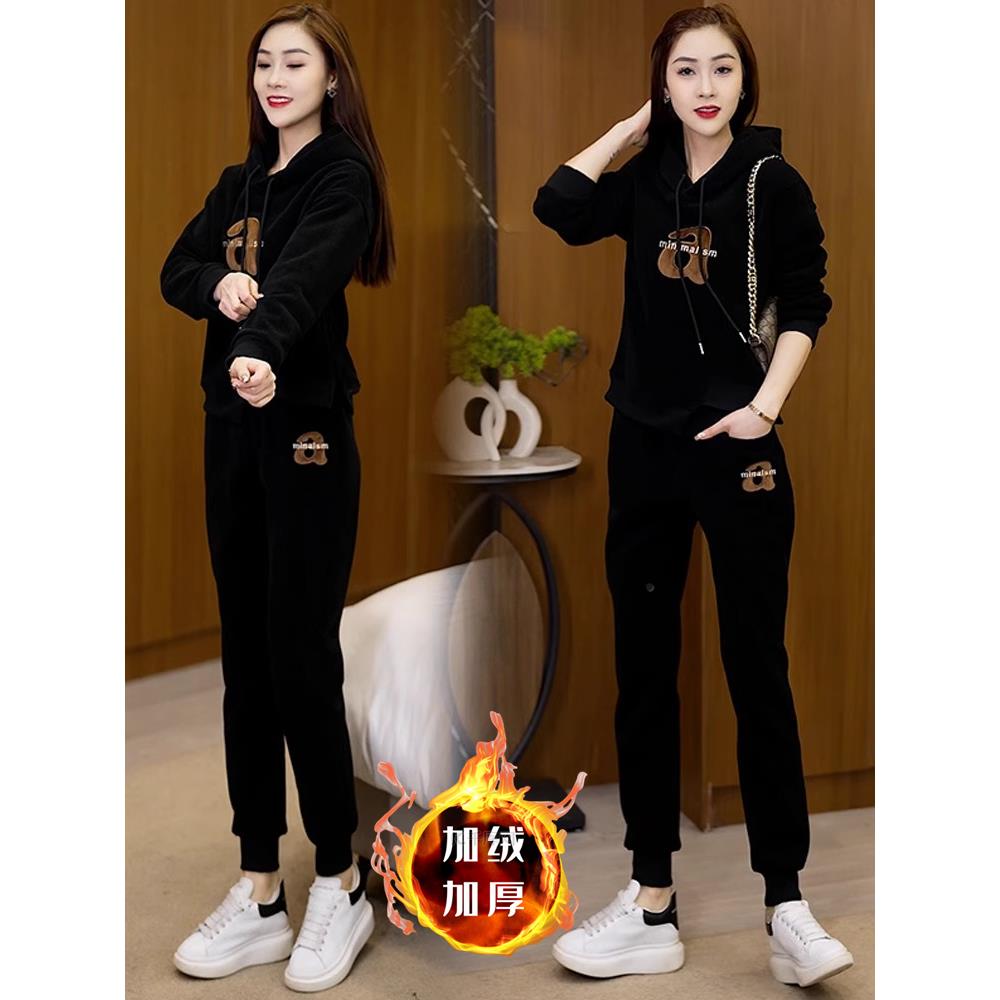 万达撤柜超火爆款加绒加厚休闲运动套装女2025秋冬新款洋气减龄卫