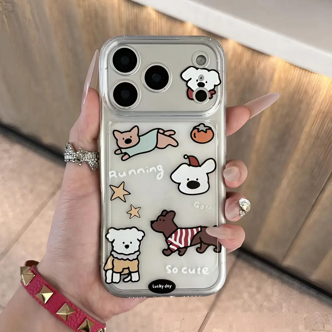 可爱奔跑小狗适用苹果17promax手机壳16小米华为14防摔荣耀vivo软