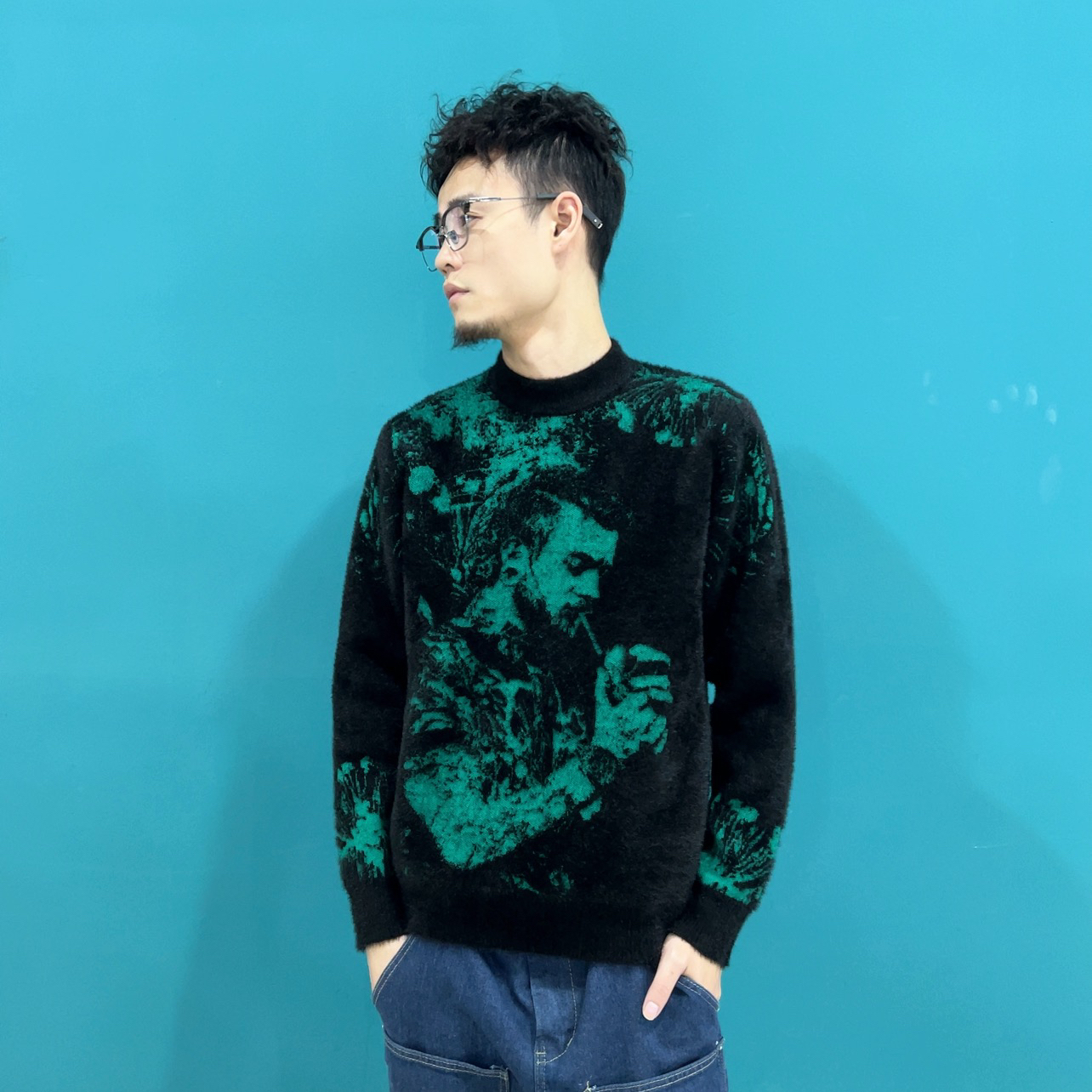 2025冬款欧货男士加厚仿貂绒毛衣痞帅男装针织打底时尚内搭半高领