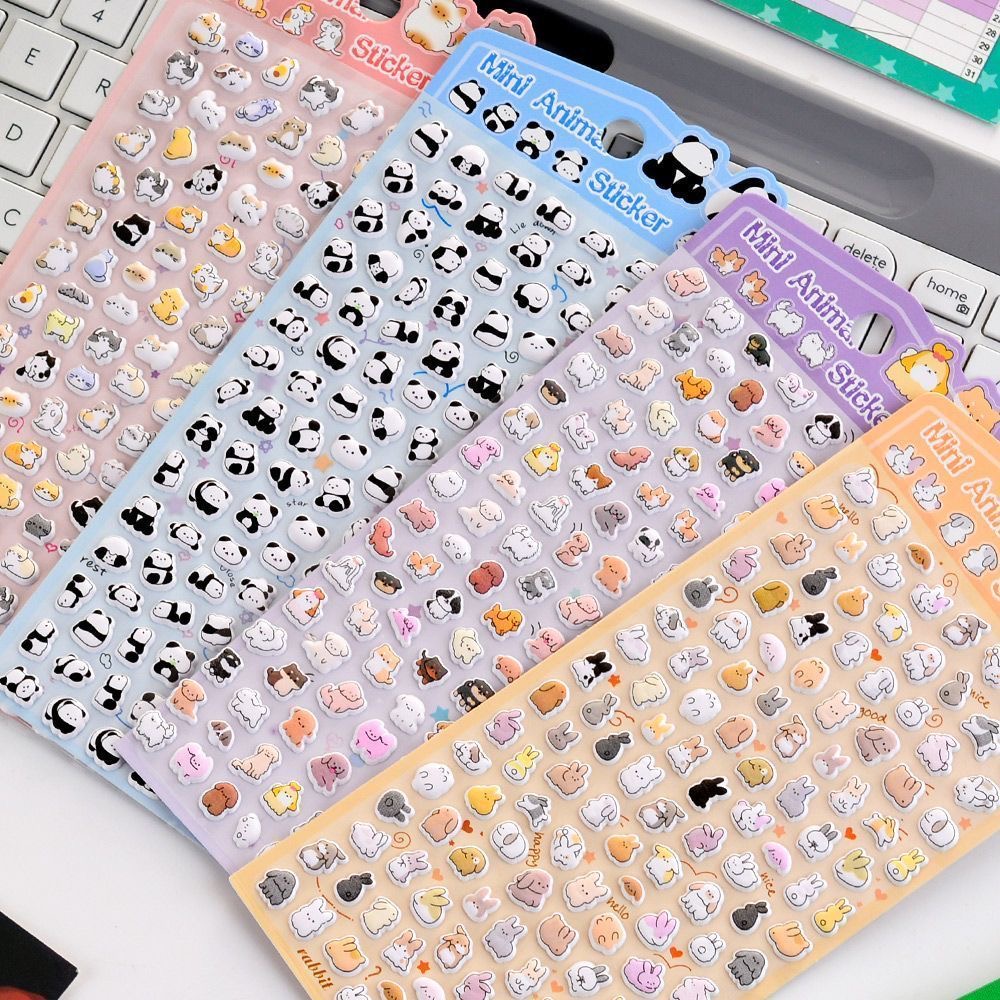 温心灵动物图案3D贴纸韩版可爱萌宠装饰手账猫咪兔兔熊猫气泡贴in