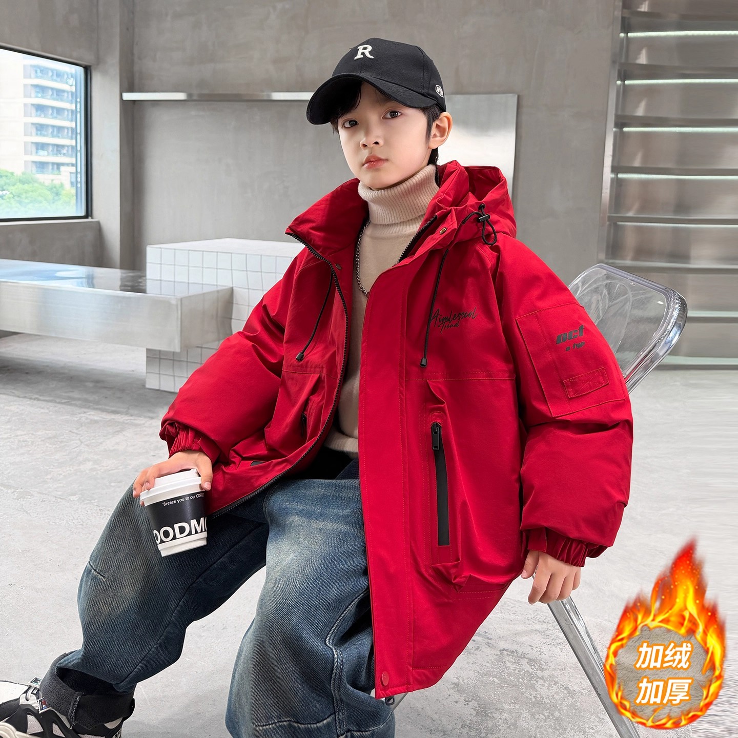 男童加绒外套2025新款秋冬款加厚二棉大儿童男孩冬季冲锋衣派克服