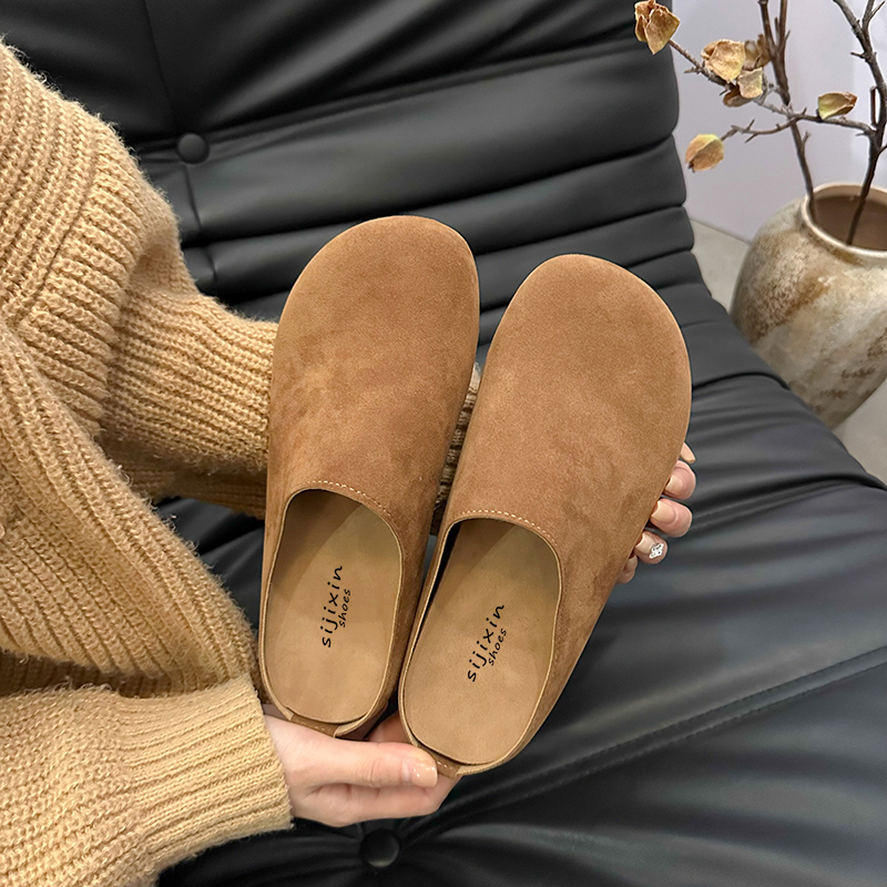 复古包头半拖鞋女2025新款春季外穿一脚蹬懒人博肯厚底全包勃肯鞋