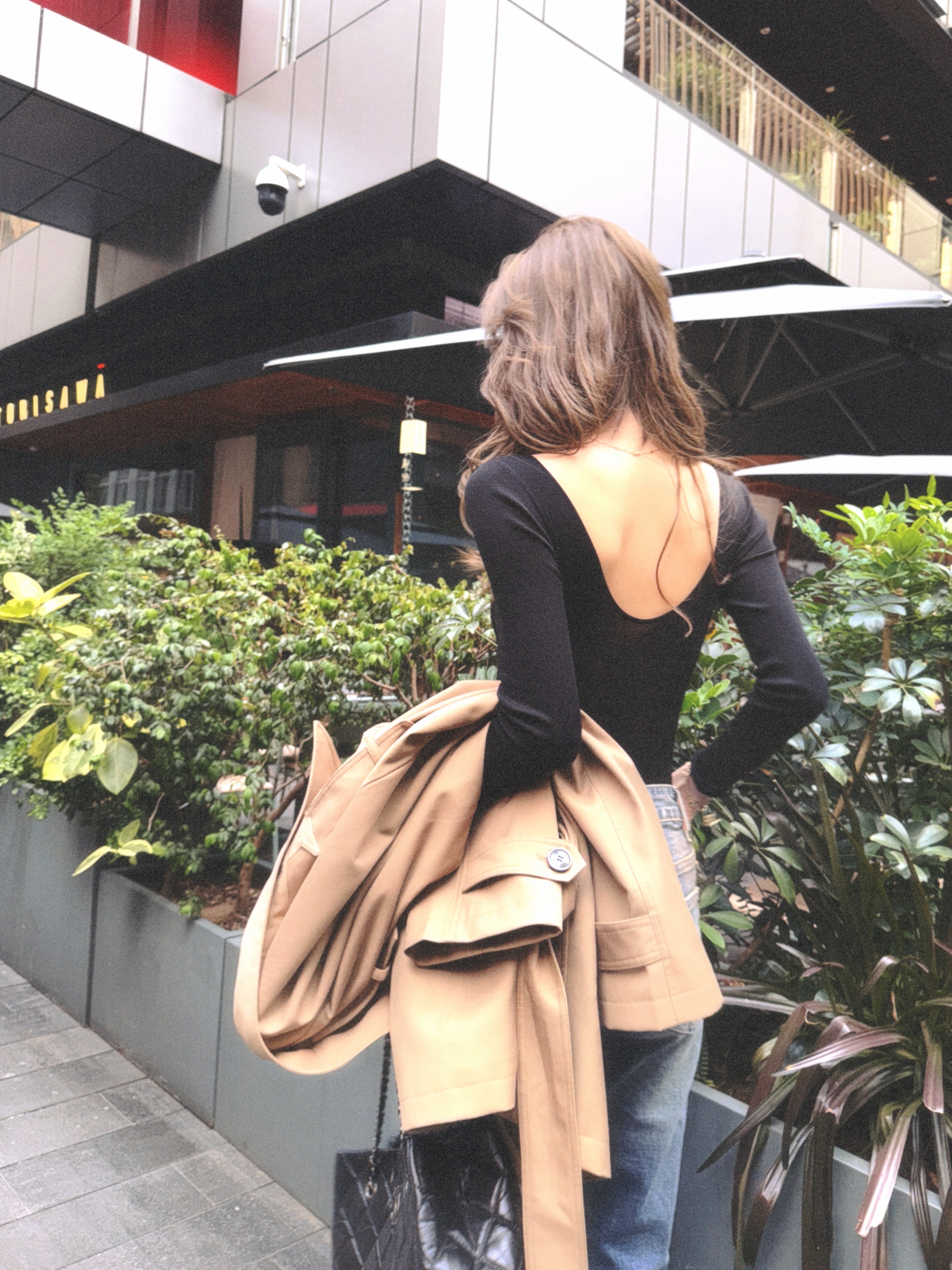 WBHFOR优雅芭蕾 合体修身高弹亲肤深v长袖针织衫