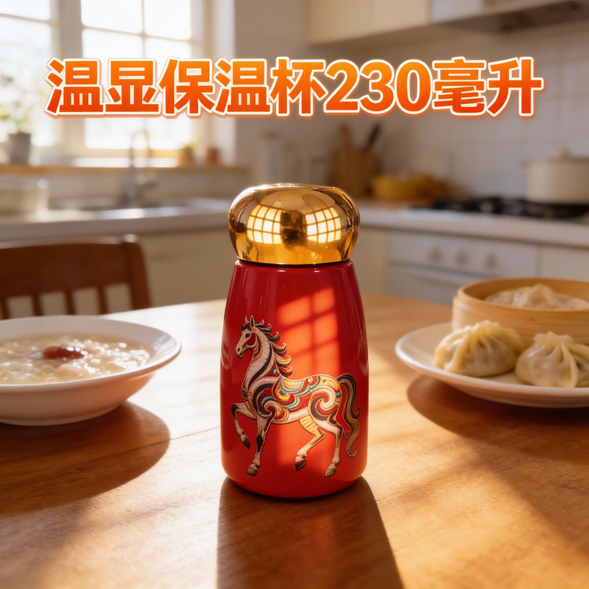 新年款彩绘智能显温迷你蘑菇杯女生高颜值水杯学生便携小巧马年