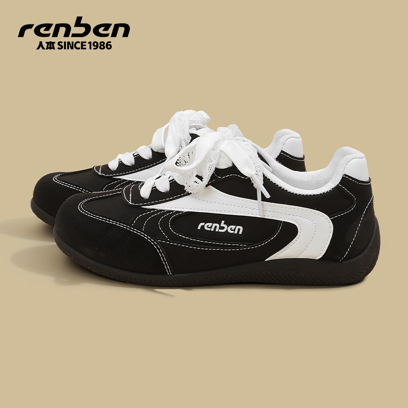 人本官方旗舰店2025透气圆头低帮学生休闲鞋百搭运动鞋潮女鞋女款