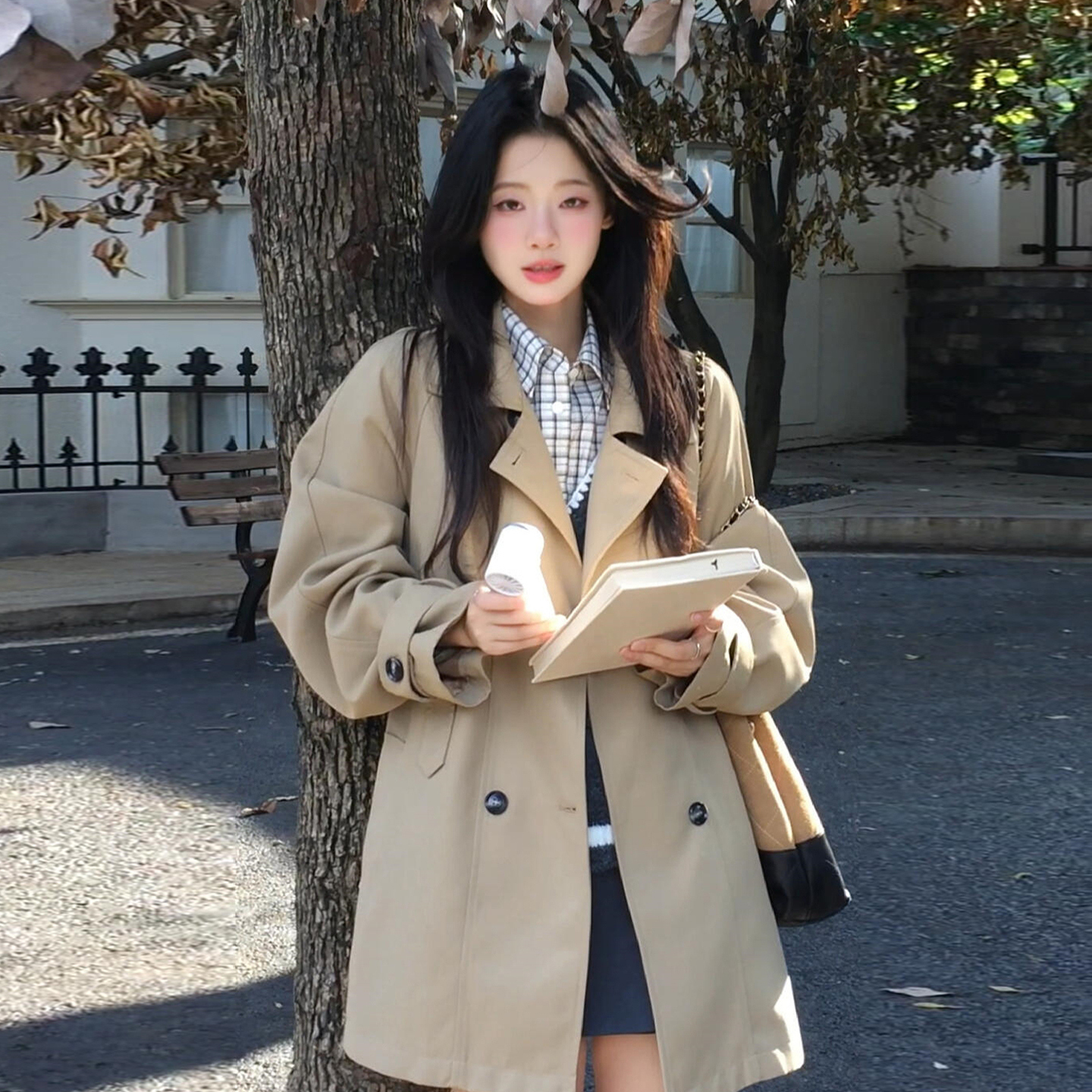 韩系高级感卡其色风衣外套女早秋季2025新款小个子中长款休闲大衣