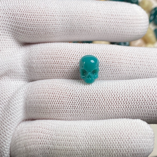 精工文玩绿色半悪骷髅头天地孔手工星月菩提镶嵌桶珠隔珠老型雕刻