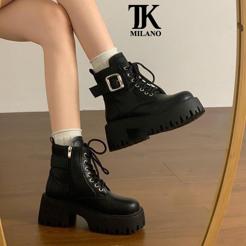 【官网T&K专柜正品】英伦风厚底马丁靴女秋冬新款小个子粗跟增高