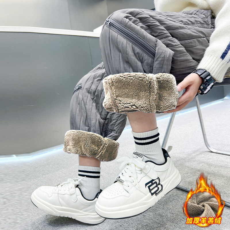 男童加绒裤子秋冬2025新款儿童冬季羊羔绒运动裤大童一条过冬棉裤