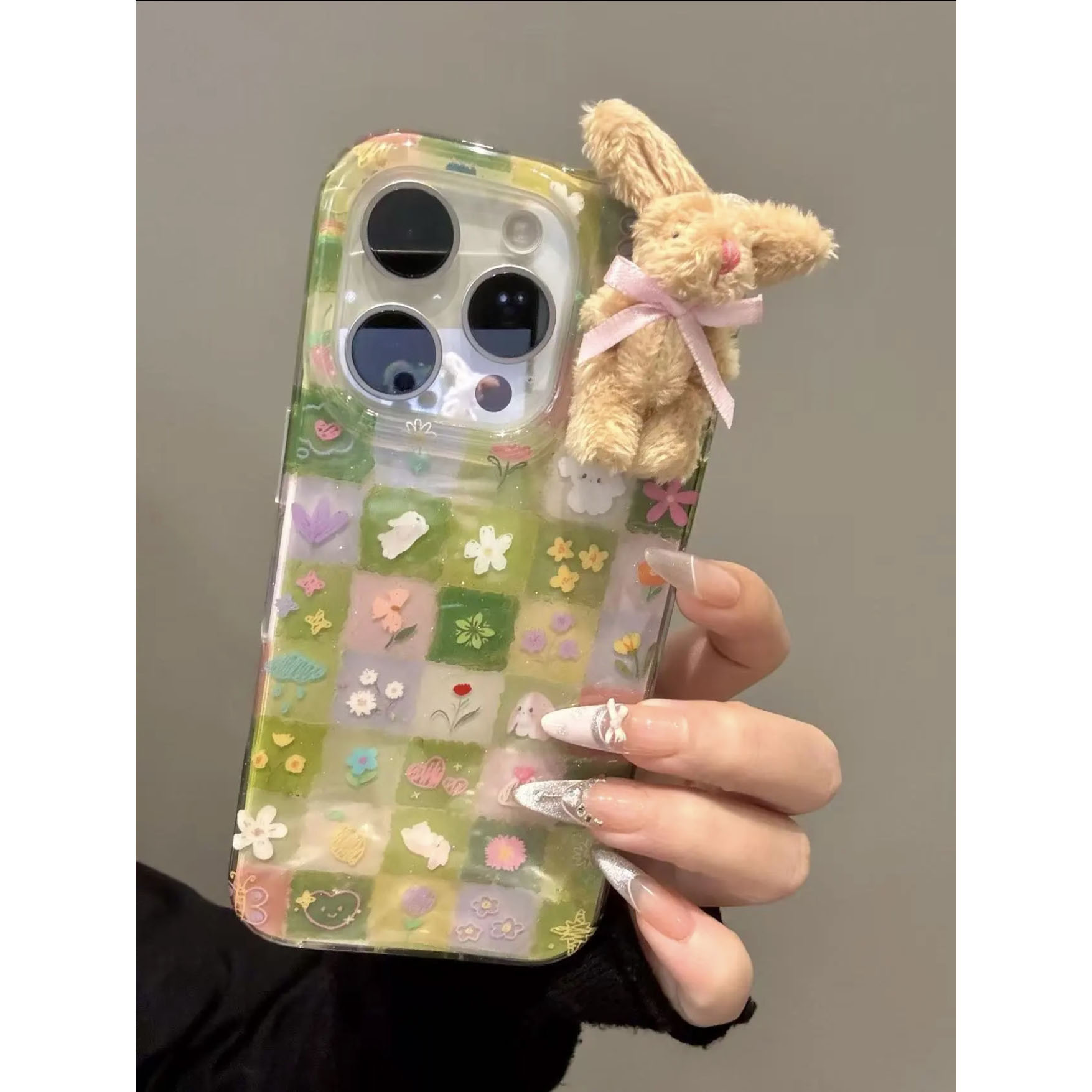 方格小兔适用苹果16promax手机壳iPhone15/14/13/12/11少女心防摔