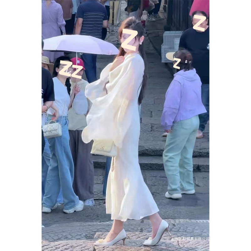 夏季新款超仙时尚轻奢连衣裙套装小众鱼尾吊带裙+飘逸披肩两件套