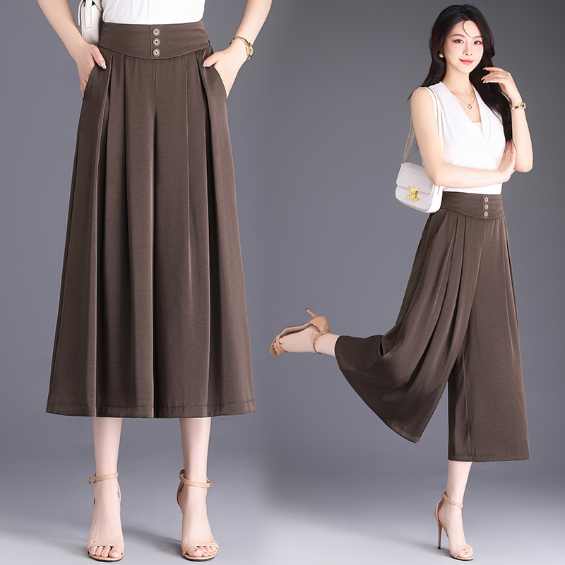 七分裤夏季冰丝裙裤高腰中年妈妈八分裤裙垂感收腰宽松大码阔腿裤