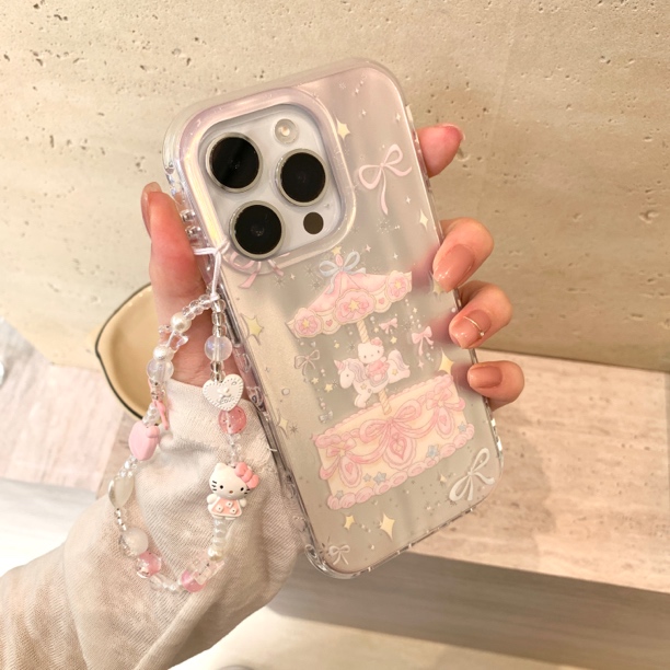 旋转木马Kitty卡通创意imd双层手机壳适用苹果iPhone16/15/14可爱