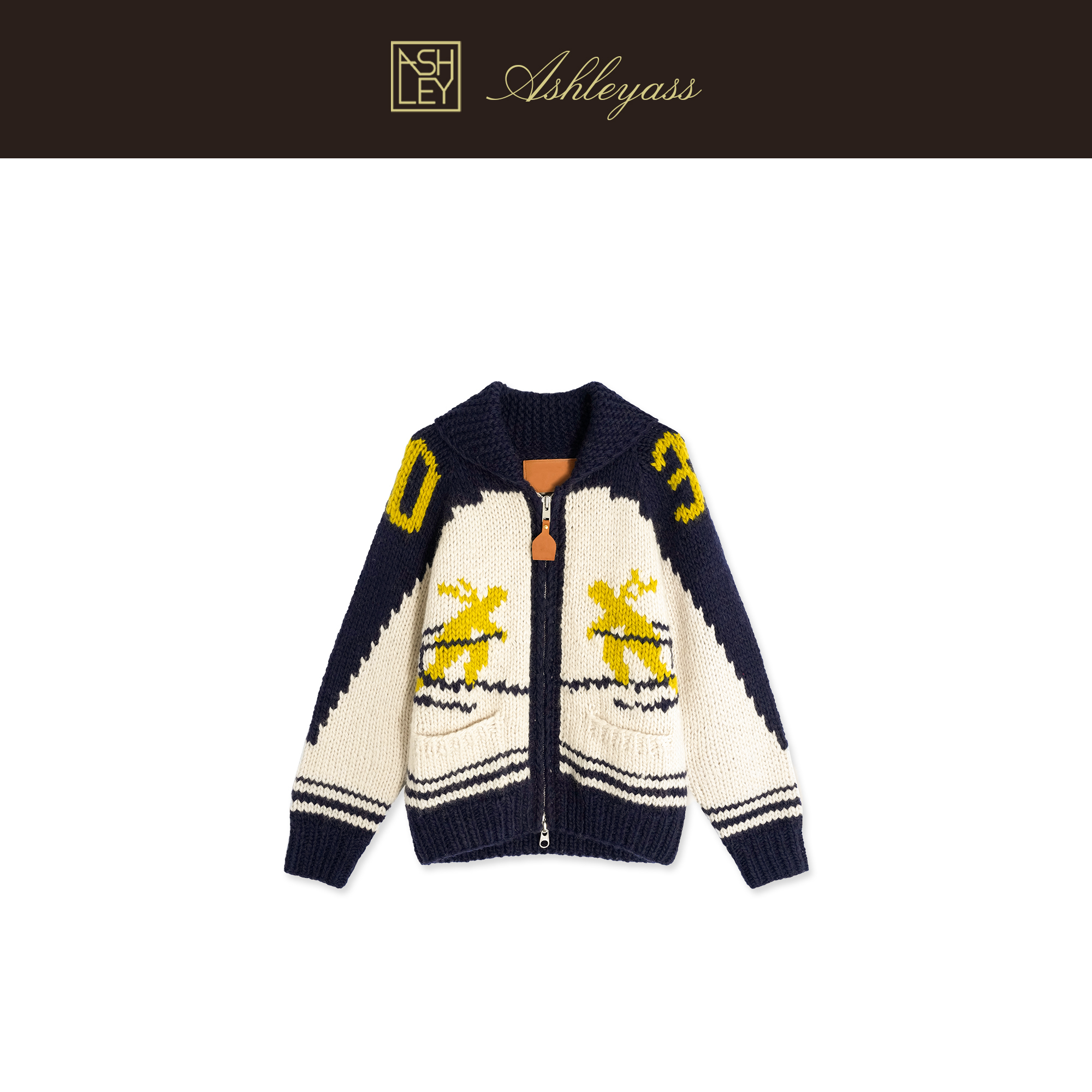 【ASHLEYASS】0.5支“冰岛粗线滑雪提花”重磅毛织开衫外套LSM251799S