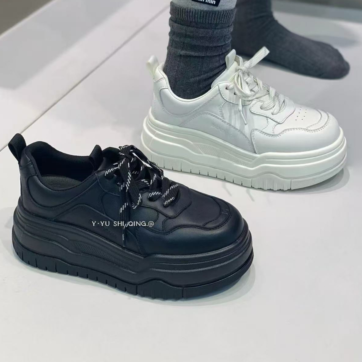 欧洲站真皮女鞋2025年秋季新款欧货圆头厚底时尚休闲鞋松糕鞋