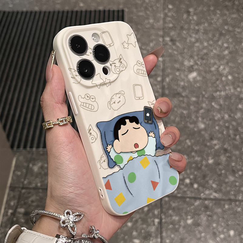 睡觉小新适用苹果17/16Pro手机壳14/15promax褶皱全包13pro防摔软