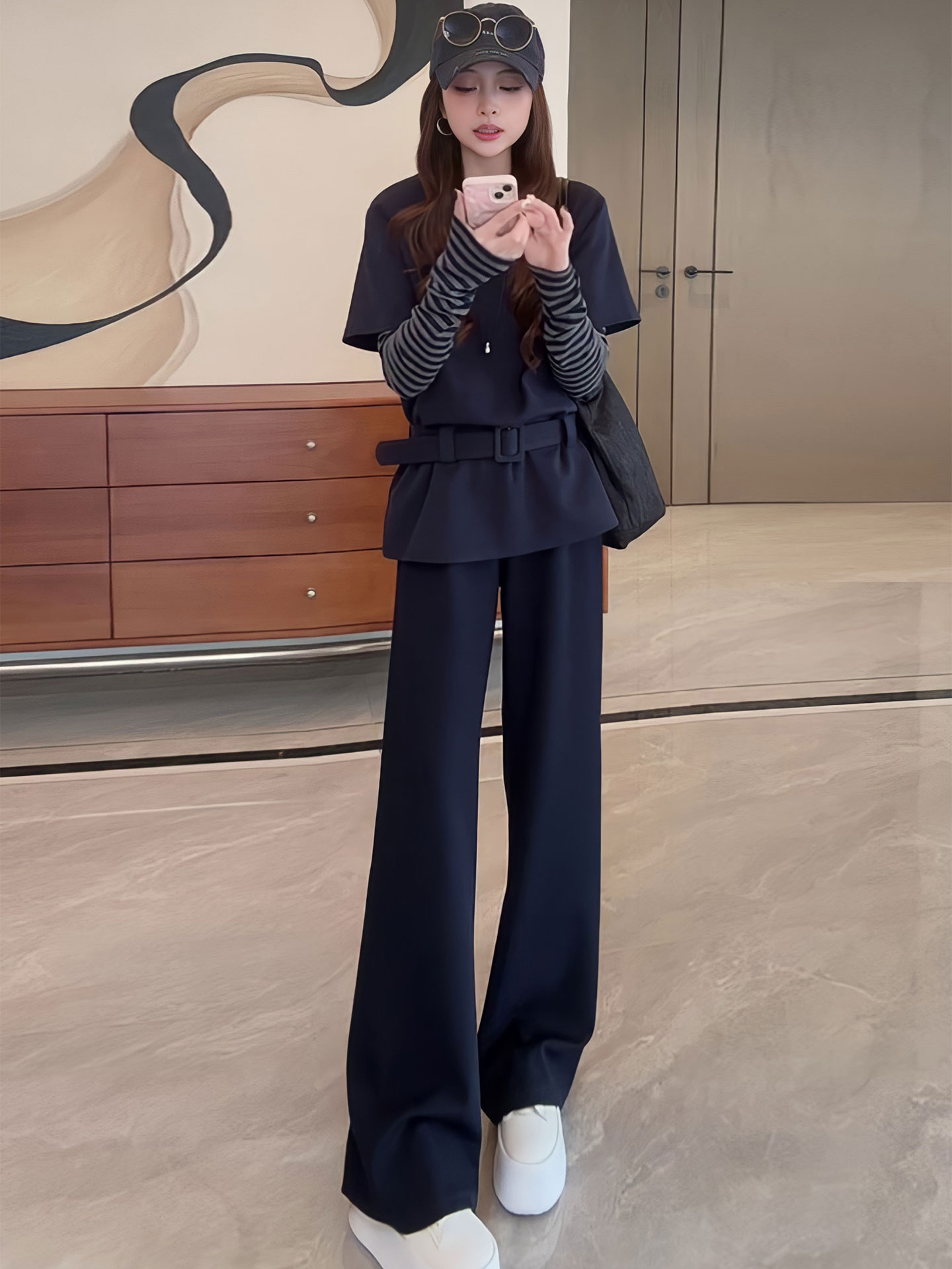 2025早秋季新款巨好看的穿搭减龄洋气时尚假两件卫衣一整套装裤女