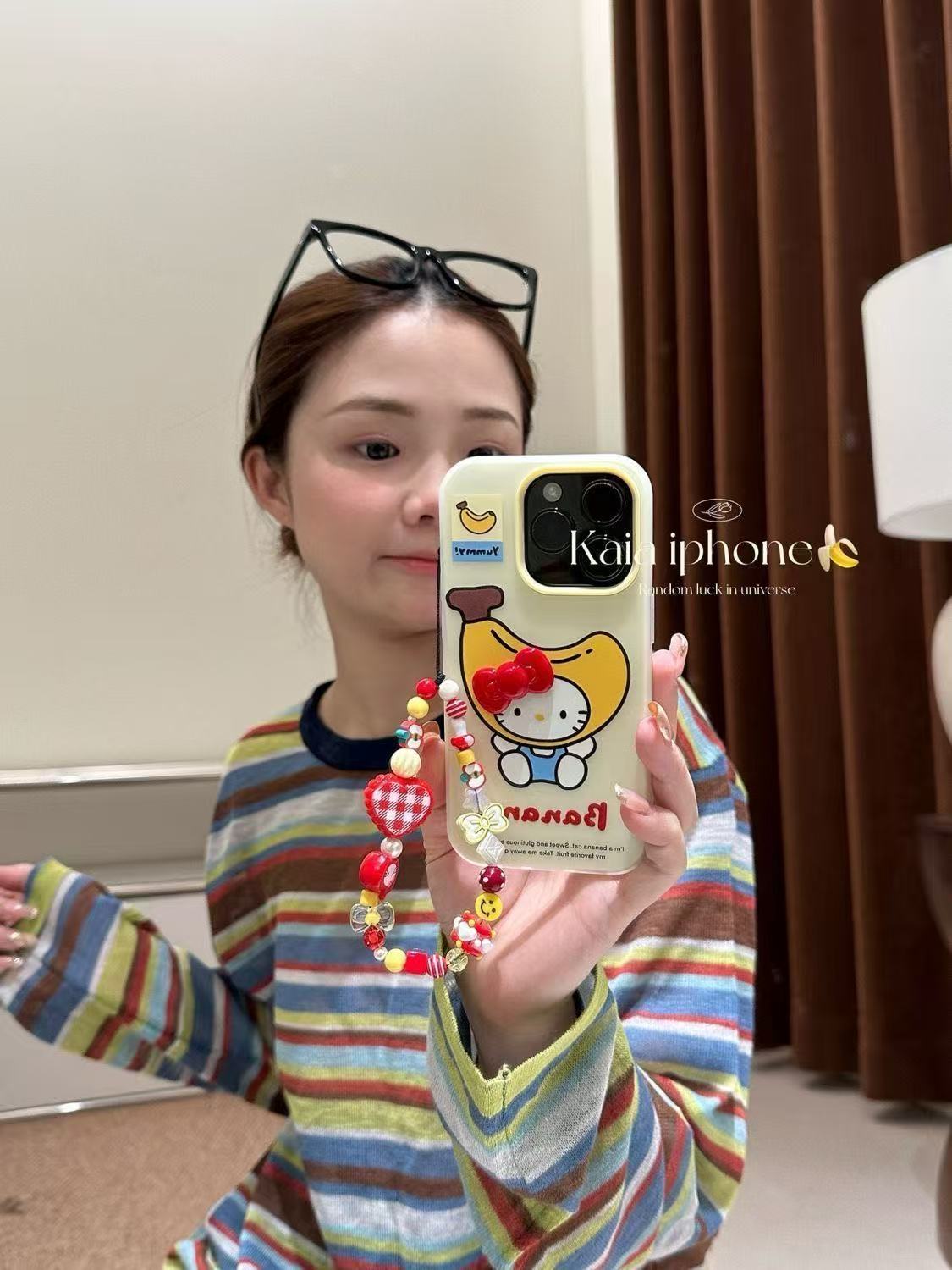 可爱香蕉头套kt猫适用苹果16promax新款iPhone15软胶14创意13防摔