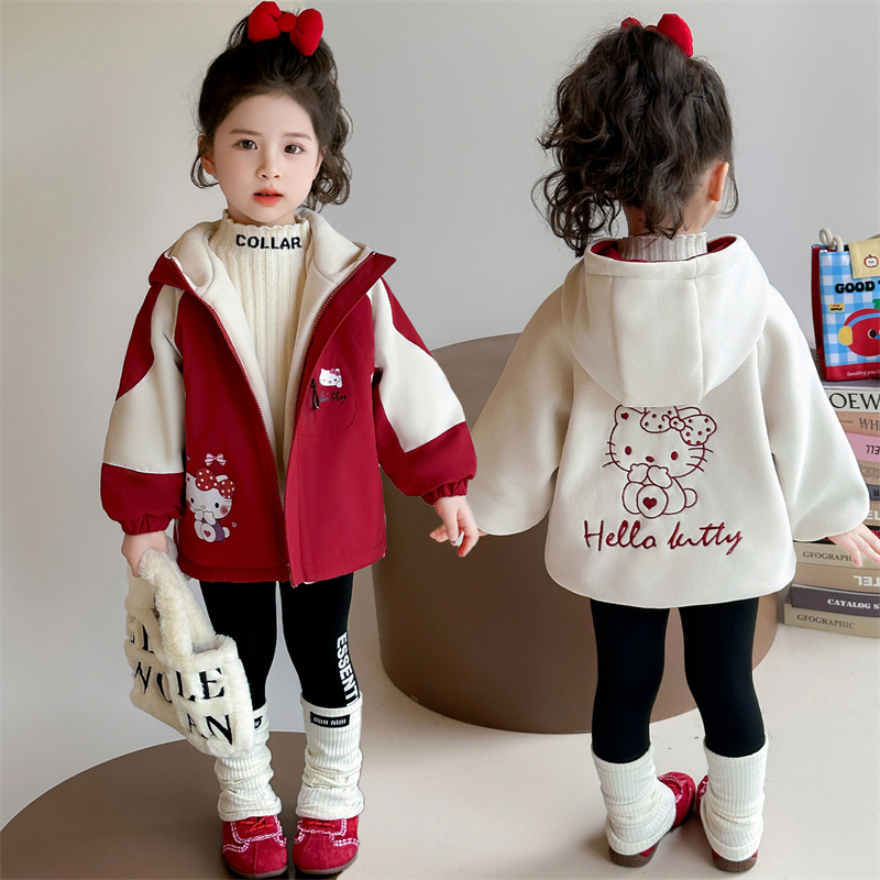 女童外套冬季2025新款洋气女宝宝加厚保暖秋冬款儿童双面穿冲锋衣