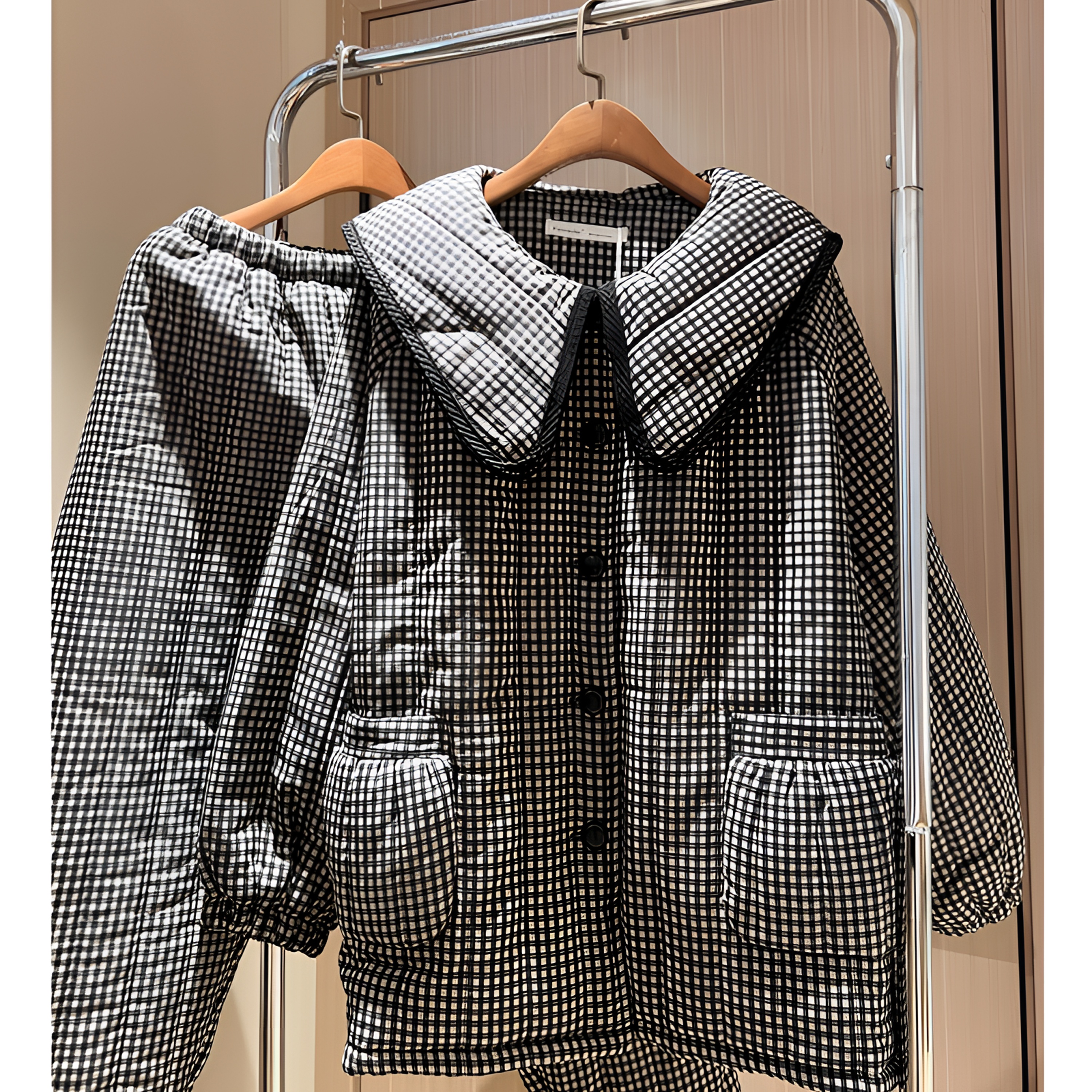 韩版格纹高级感加绒加厚三层夹棉睡衣女秋冬款新款保暖家居服套装