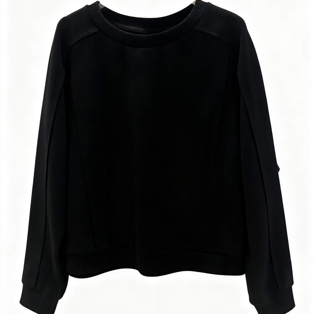 【布止黑白】慵懒风插肩袖哈苏线拼接上衣320G小众长袖圆领卫衣女