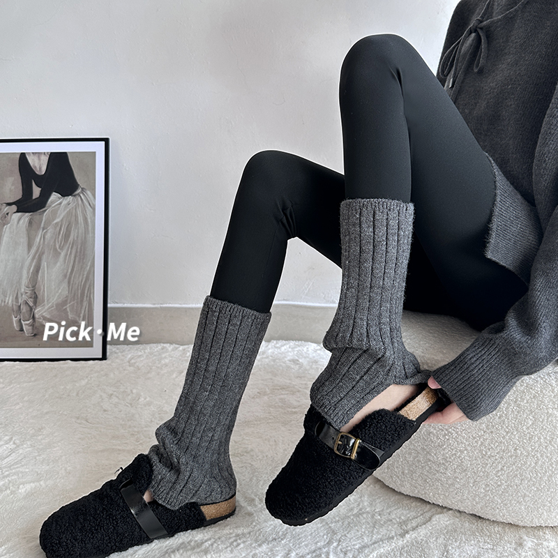 灰色开叉堆堆袜套女秋冬新款复古粗线针织搭配勃肯鞋保暖喇叭腿套