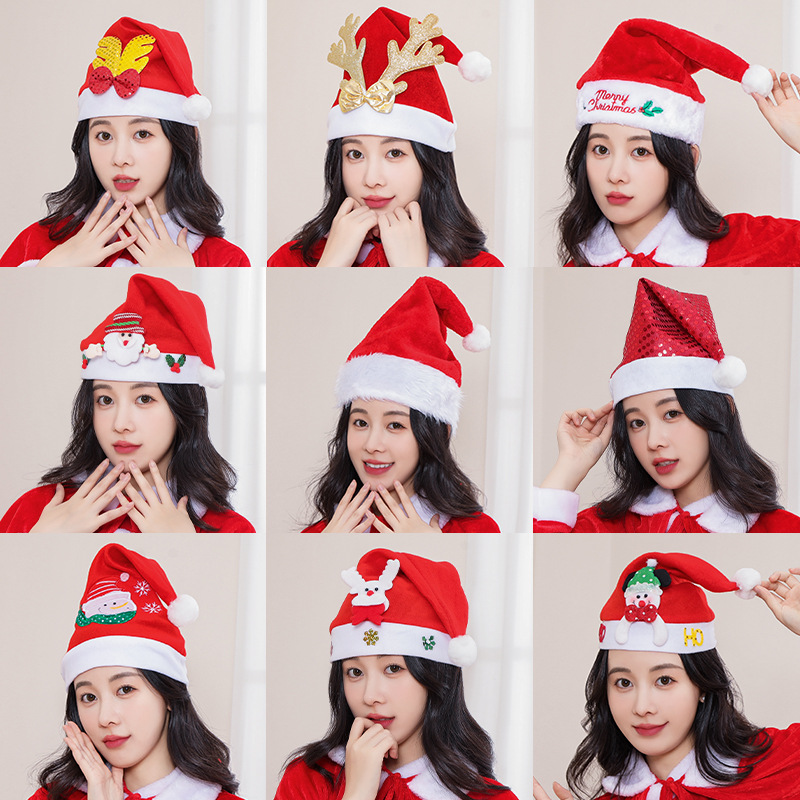 长毛绒圣诞帽儿童成人毛绒帽圣诞礼物礼品圣诞帽子 圣诞节 装饰品
