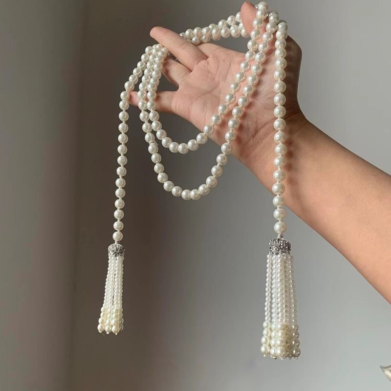 合金仿珍珠项链 欧阳流苏长款项链女新中式国风小众设计轻奢链潮