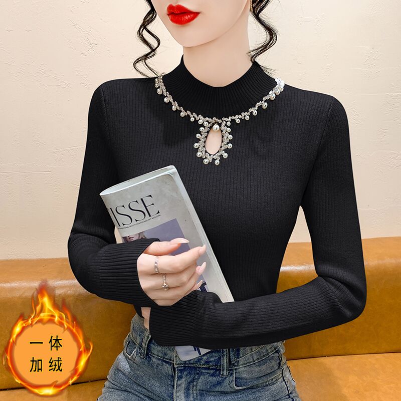 秋冬一体绒加厚毛衣内搭女2025新款时尚加绒半高领长袖针织打底衫