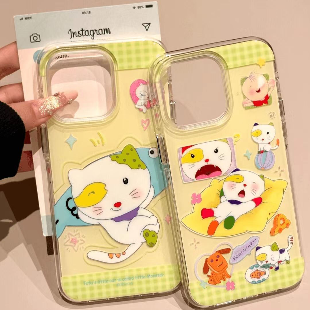 可爱图图懒觉小怪适用于苹果17华为OPPO一加VIVO小米手机防摔壳