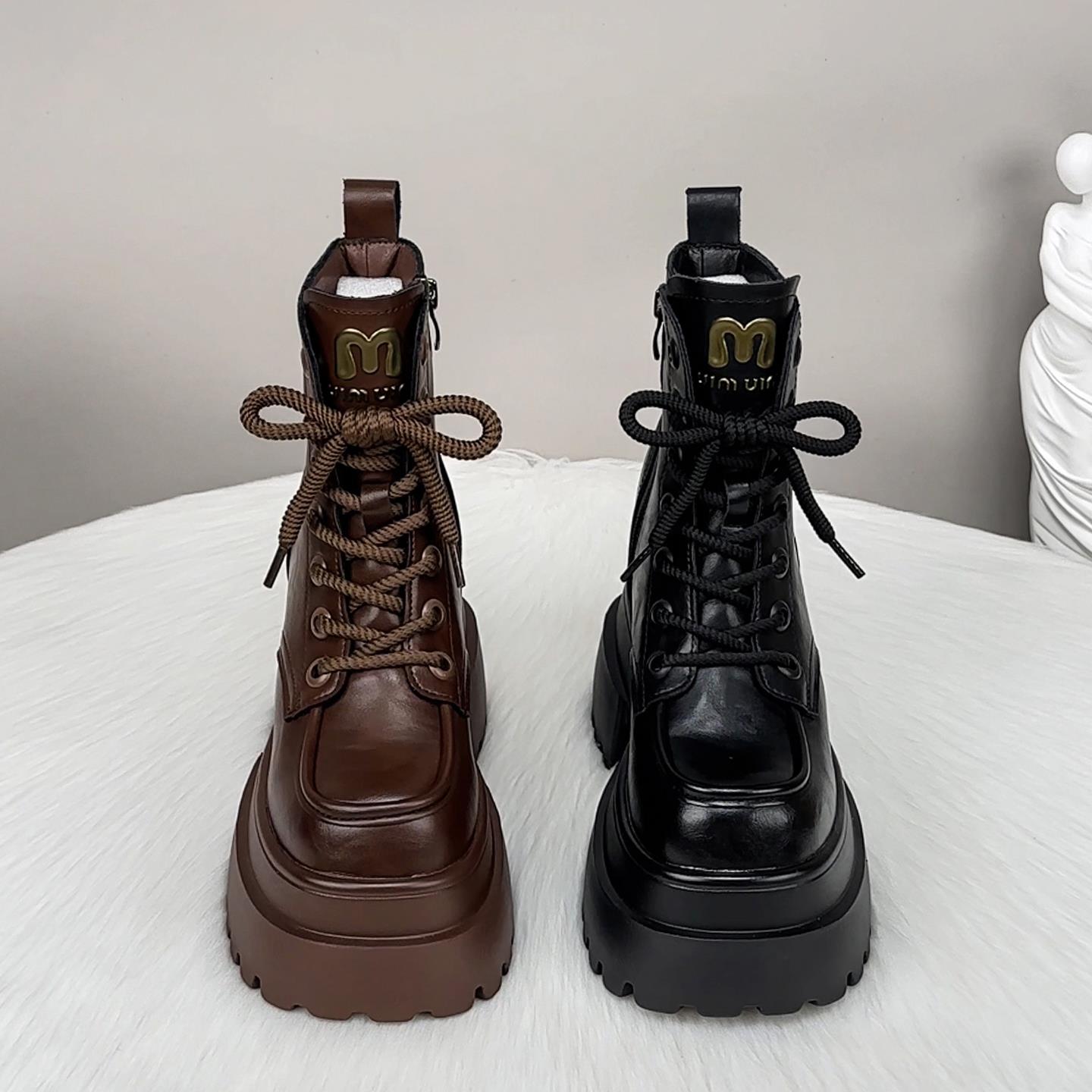 真皮12cm内增高马丁靴女2025新款秋冬季网红爆款小个子厚底短靴潮