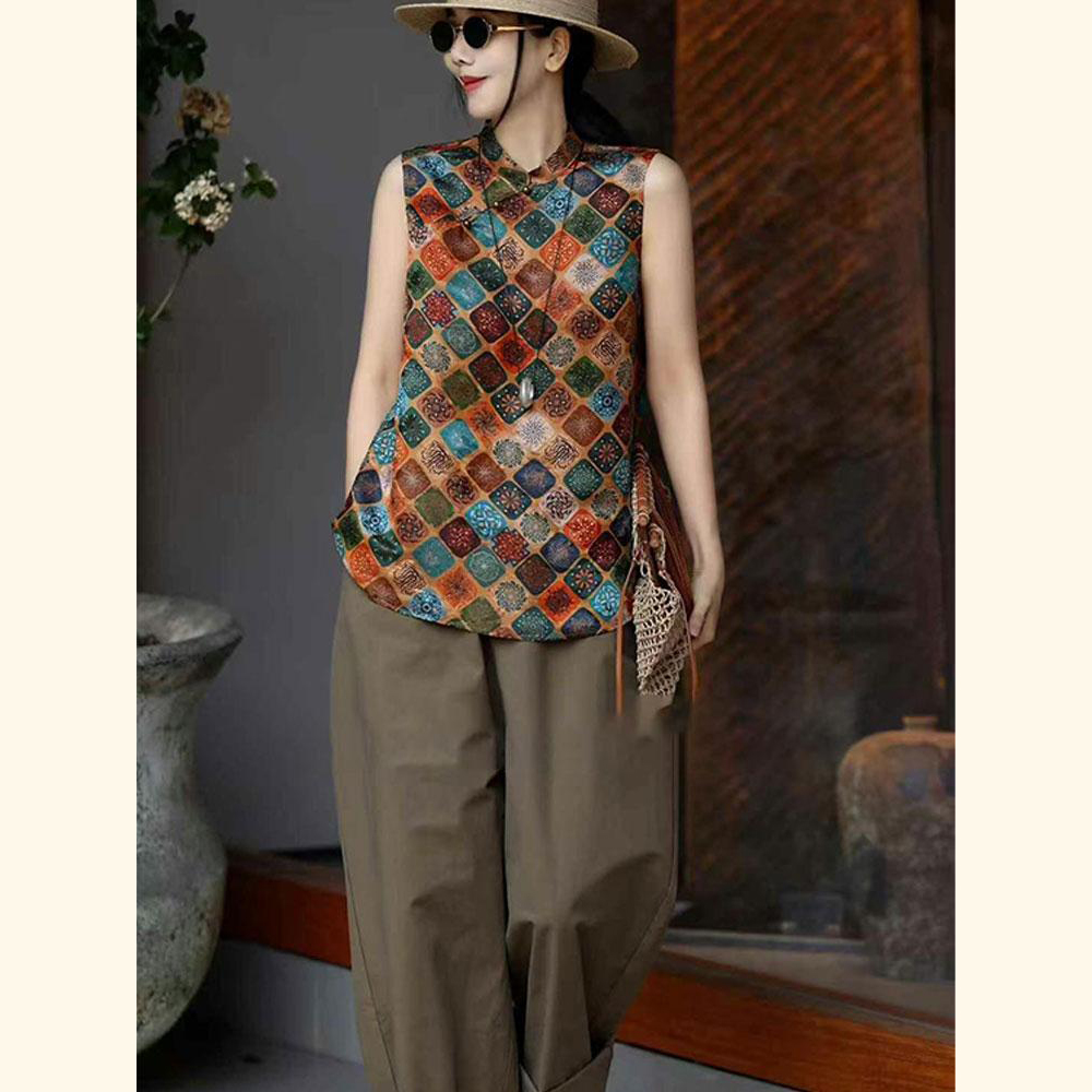 新中式国风女装知性风上衣2025夏季新款复古洋气衣服唐装印花马甲