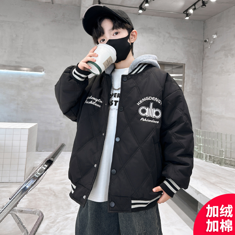 男童冬装加绒加厚棉服外套2025新款冬季中大儿童男孩秋冬款棒球服