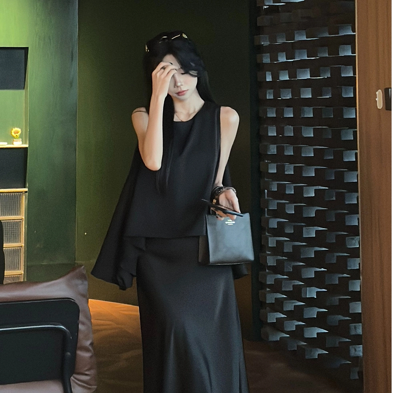 2025法式套装女夏季新款通勤山本风燕尾冰凉宽松背心半身鱼尾裙