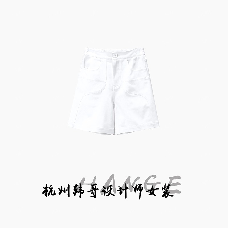 【韩哥女装】欧版设计象牙白高腰时尚休闲A字版重工设计短裤9293-H6