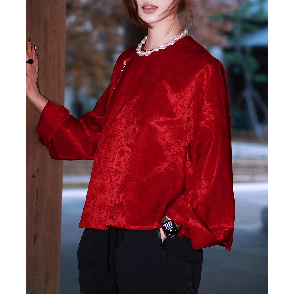 新中式国风女装红色上衣2025秋冬新款高级感复古新年唐装衬衫