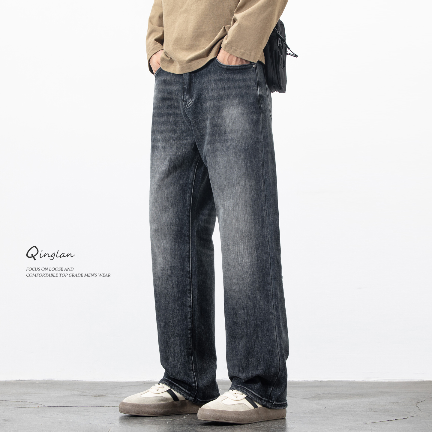高端弹力牛仔裤男直筒宽松潮流休闲百搭深色水洗裤子2025新款秋冬