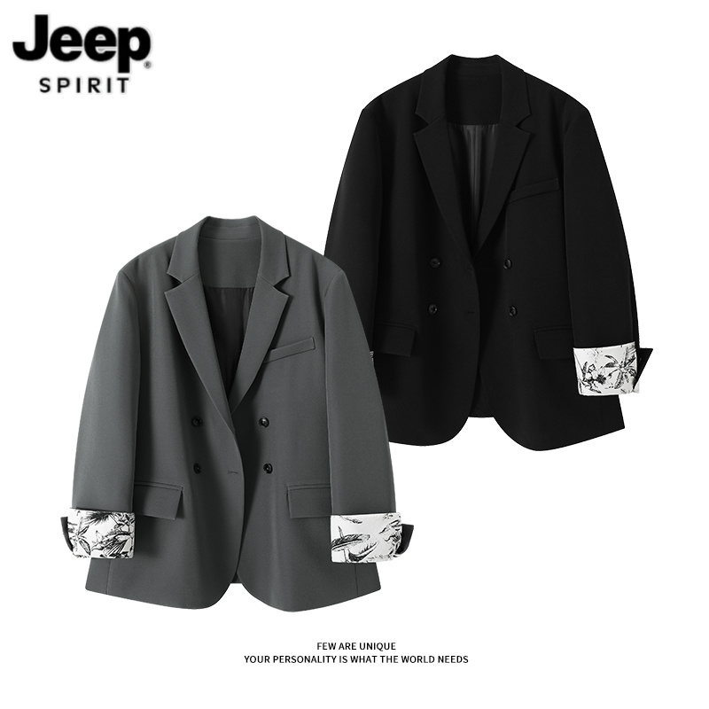 JEEPSPIRIT休闲西装外套男士秋季新款通勤拼接痞帅松弛感小西服