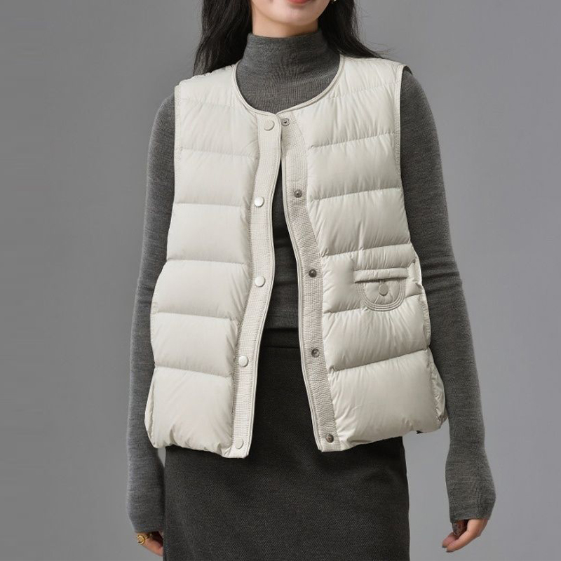 2025秋冬季新款女士时尚圆领棉服马甲宽松休闲百搭保暖加厚外套