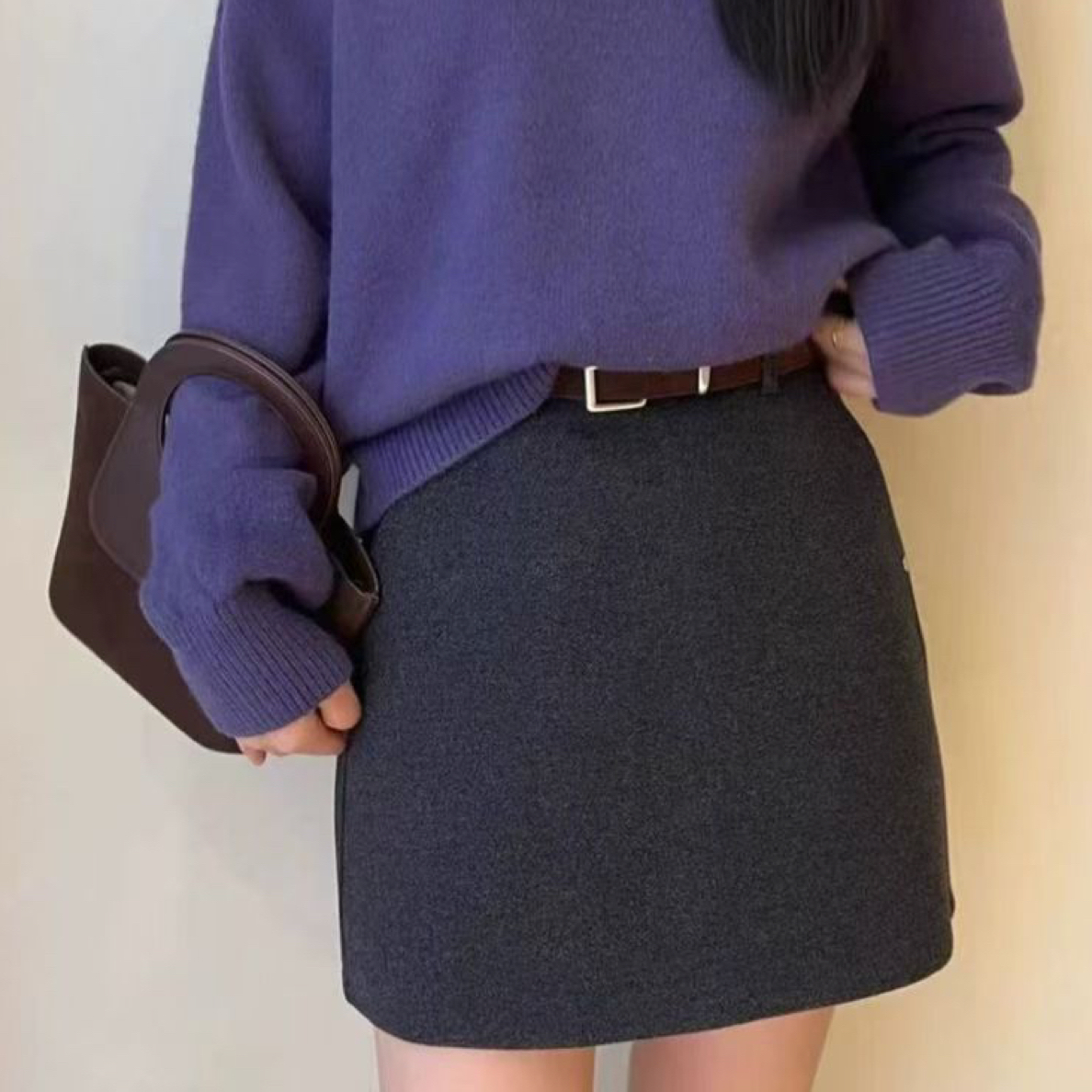 2025秋冬韩版辣妹毛呢半身裙女高腰显瘦百搭小个子a字短裙配腰带