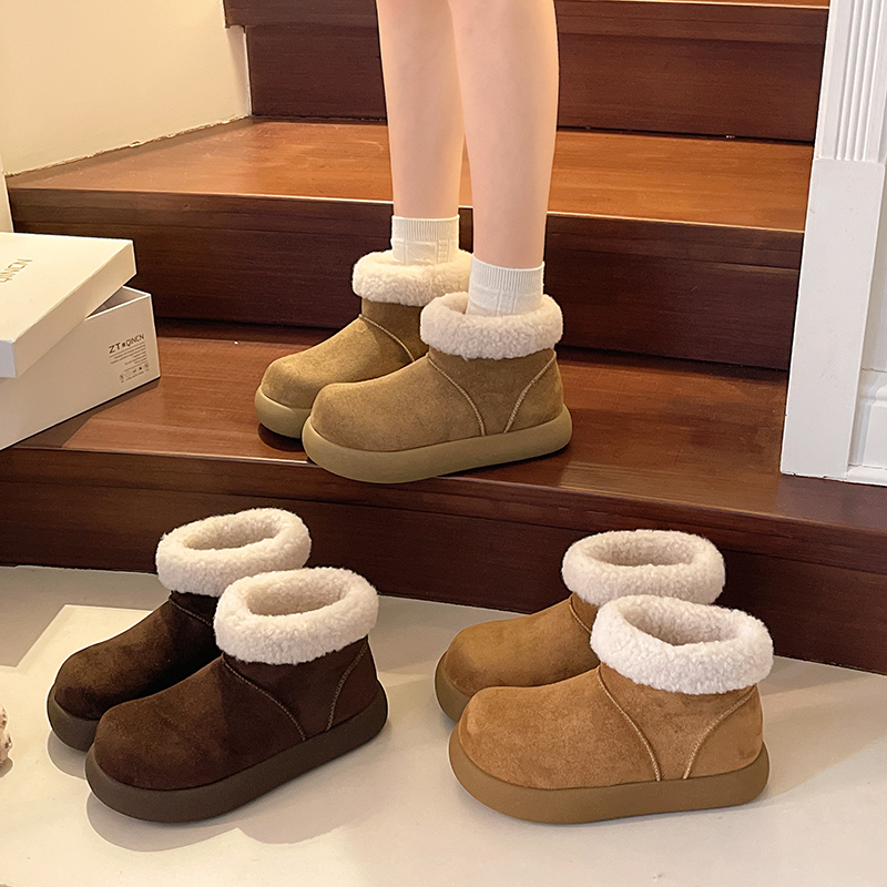 厚底勃肯鞋短筒雪地靴女加绒保暖一脚蹬内增高2025冬季新款棉鞋