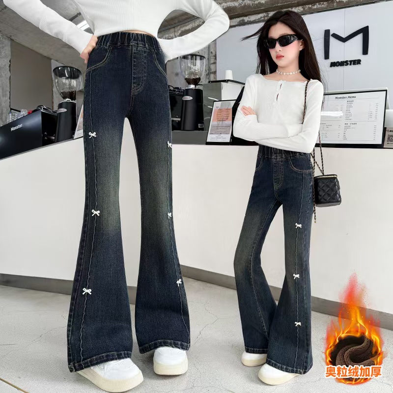 女童牛仔裤子秋季2025新款洋气儿童喇叭裤大童女孩微喇裤修身长裤