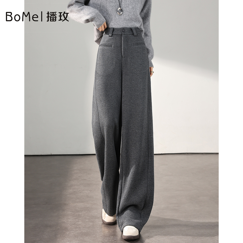 BOMEI播玫冬季加厚醋酸羊毛高腰遮肉显瘦直筒裤女休闲裤