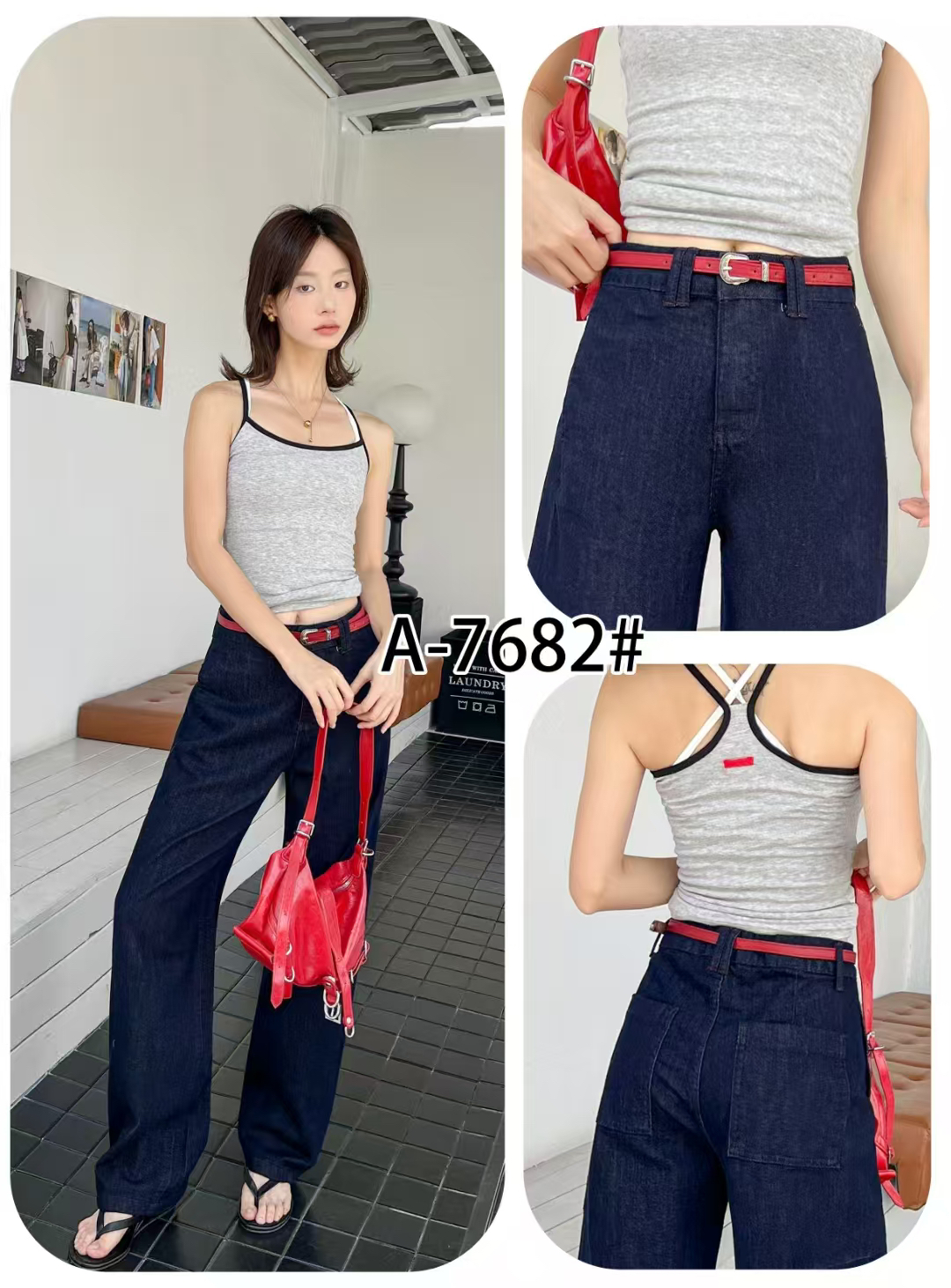 新款牛仔弯刀裤7682