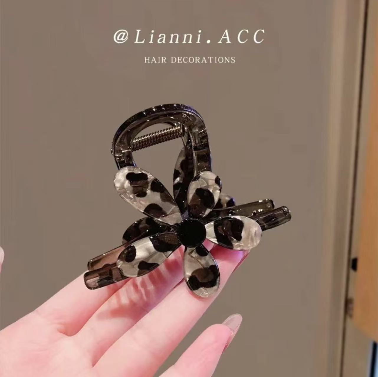 豹纹花朵抓夹高端树脂太阳花发夹后脑勺盘发鲨鱼夹半扎发夹子头饰