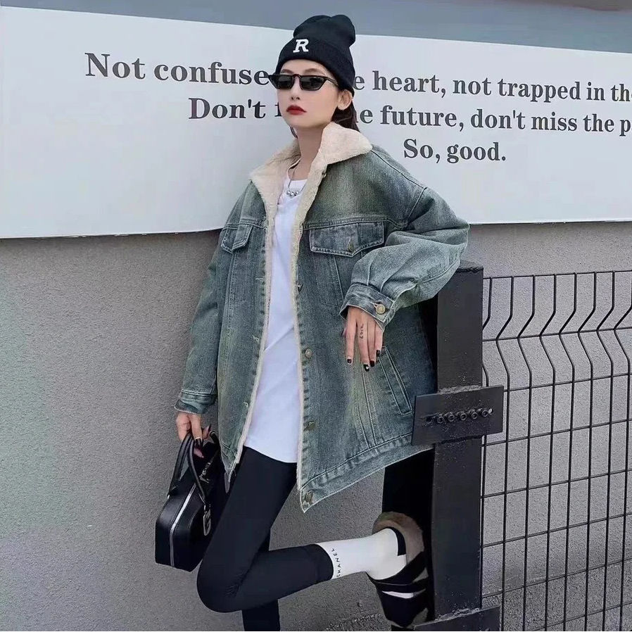 新款2025冬季韩版宽松棉衣百搭休闲上衣加绒加厚牛仔棉服外套冬装