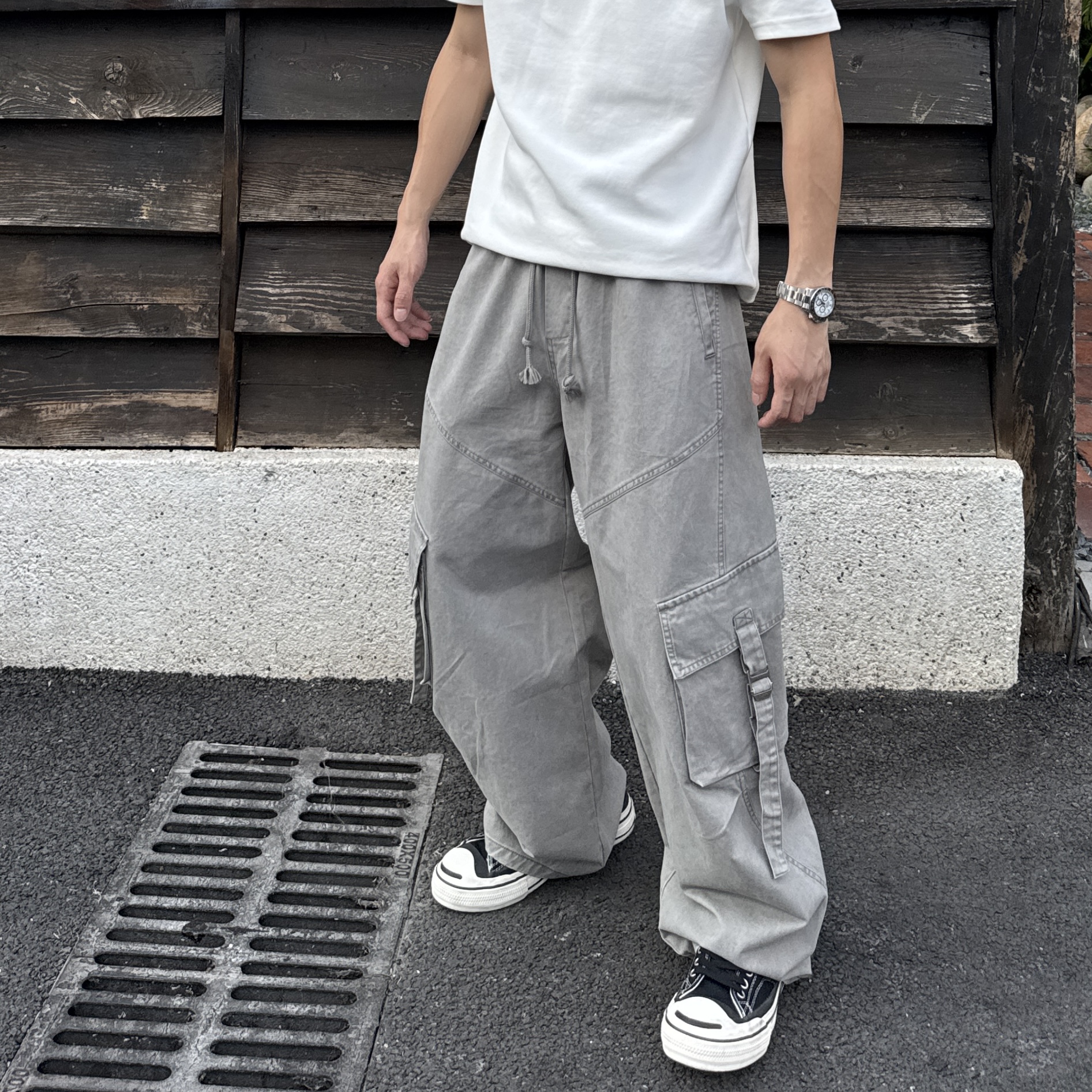 AAL长裤潮流重工风休闲裤直筒裤子做旧秋季多口袋感觉休闲裤男生