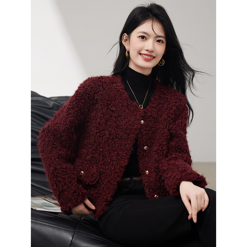 羊羔毛皮毛一体短外套女冬气质小个子高级感小香风高端仿皮草