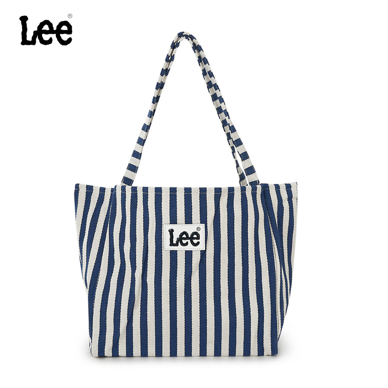 Lee大容量简约条纹帆布包包女25新款时尚文艺手提包蓝色通勤