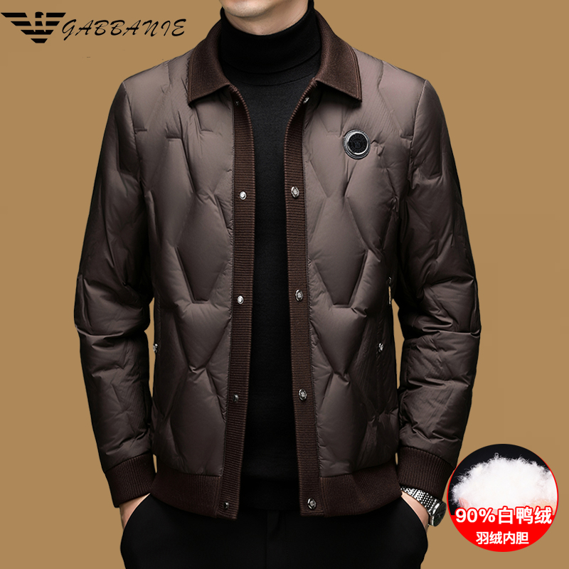 意大利专柜男士羽绒服短款冬季时尚轻薄加厚保暖白鸭绒翻领外套潮